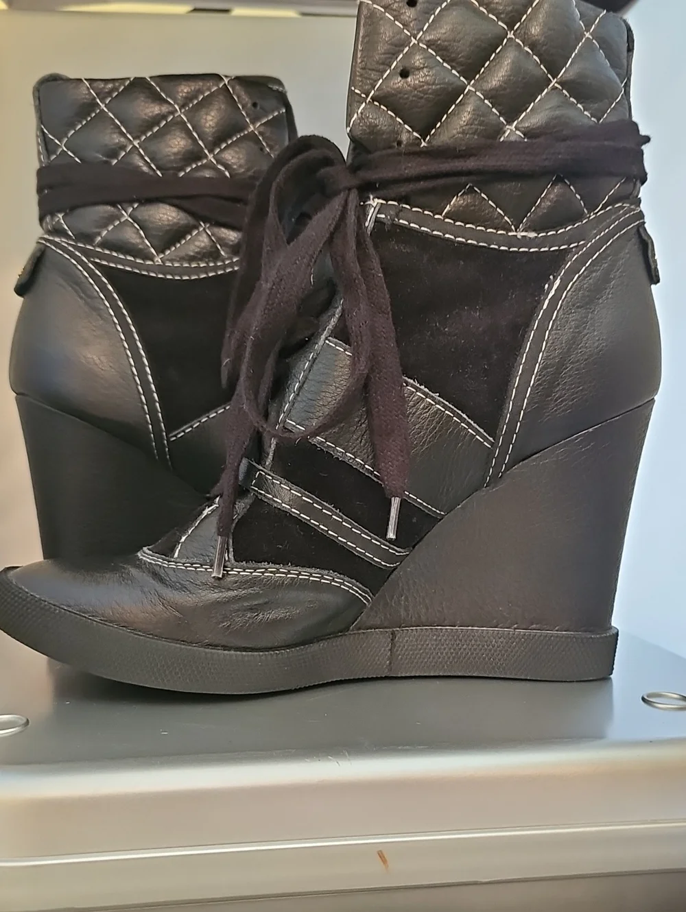 Chloé Black Quilted Leather High Top Wedge Sneakers Size 39 (approx US 8.5–9)